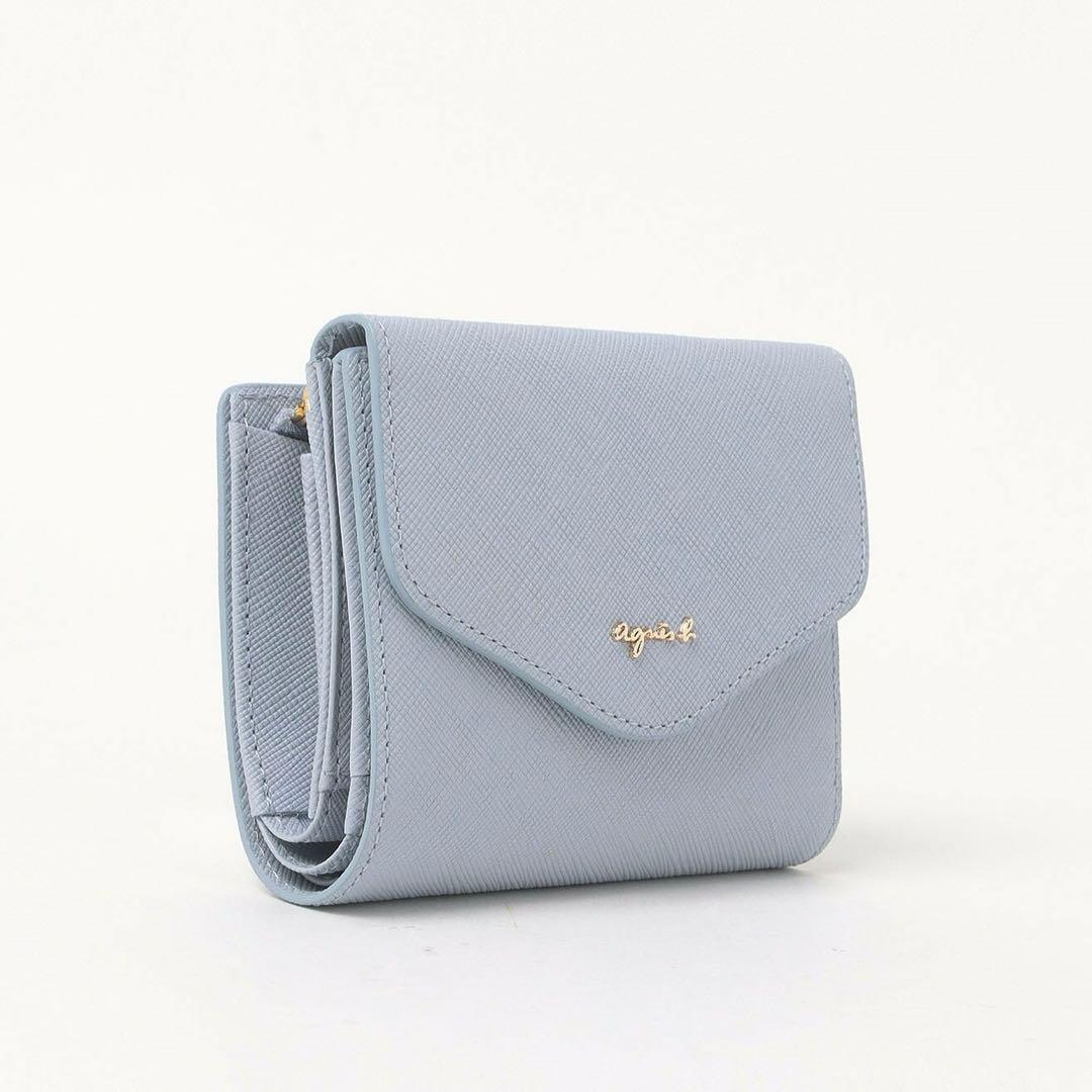 【未使用】agnes b. 3つ折り財布　レザー　ブルー　ava ミニウォレット