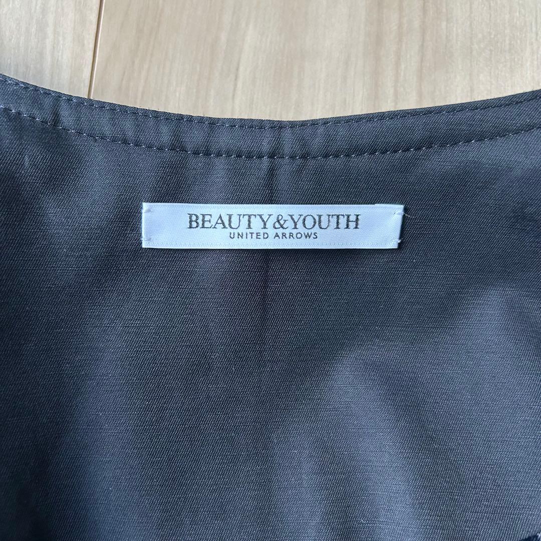 美品＊BEAUTY&YOUTH ノーカラー ベルトコート M 撥水 ネイビー