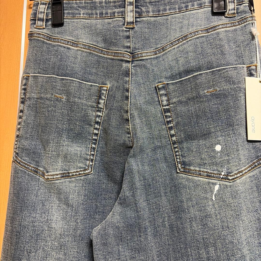 アヤンayane デニム　ペイント加工バレルレッグパンツ 36 ブリーチ