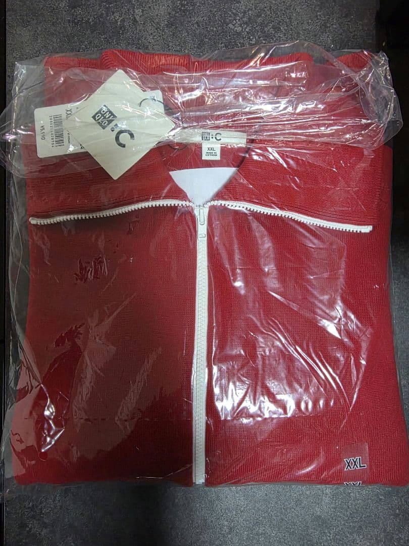 ユニクロC ミラノリブフルジップカーディガン レッド XL 新品未開封品