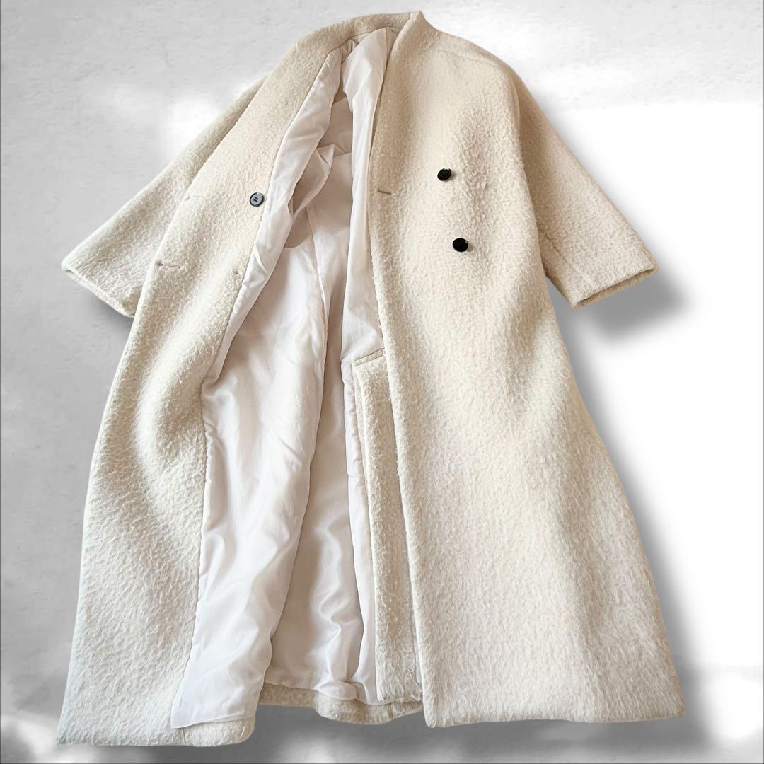 anuke アンヌーク　Collarless Shaggy Coat アイボリー