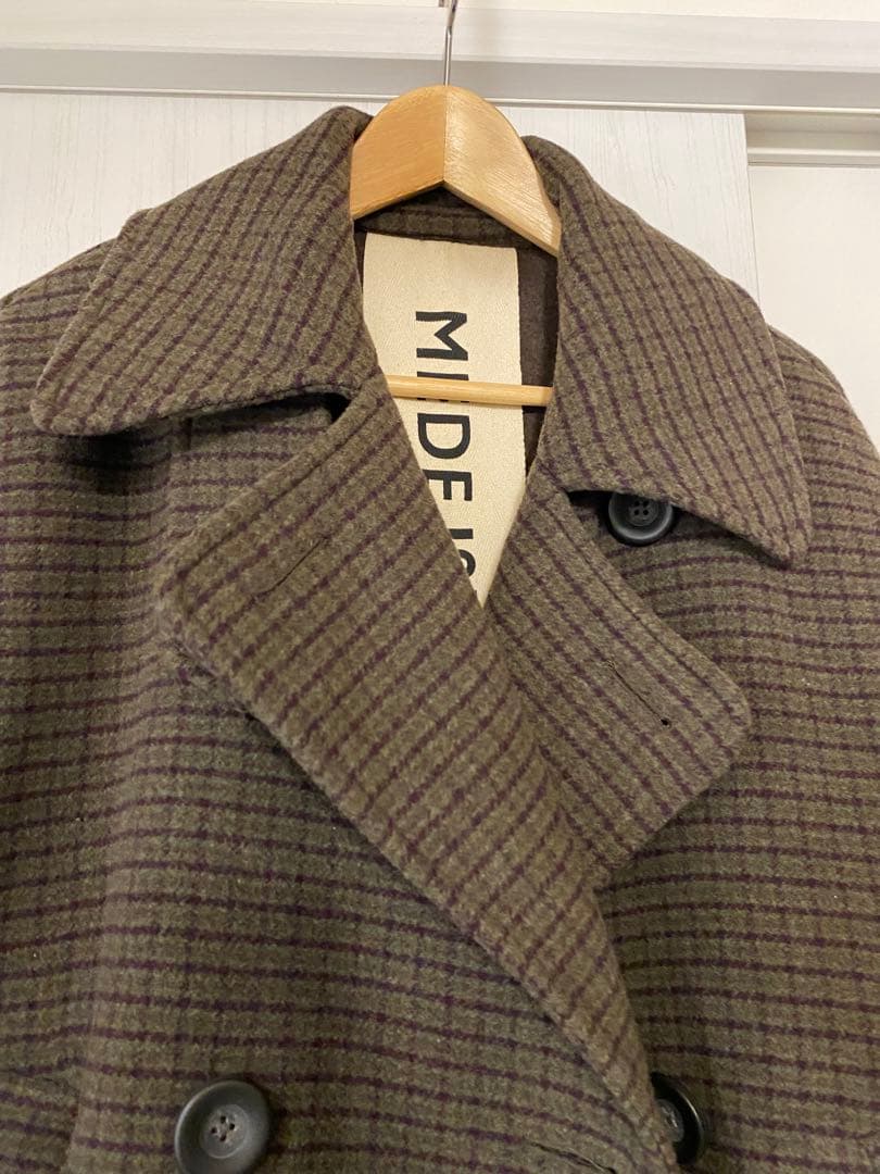 Ru様　mede19f ブラウン チェック柄 ダブルブレスト ロングコート
