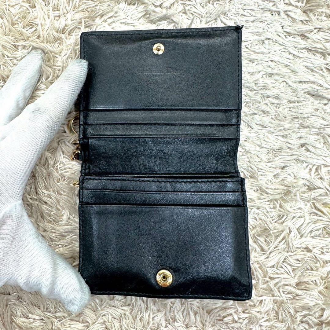 【美品】クリスチャンディオール 二つ折り財布 ブラック カナージュ レザー