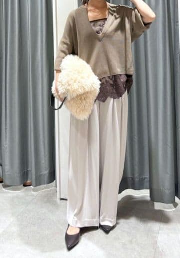 最終お値下げ☆DouDou ダークブラウン スカラレース付きキャミソール