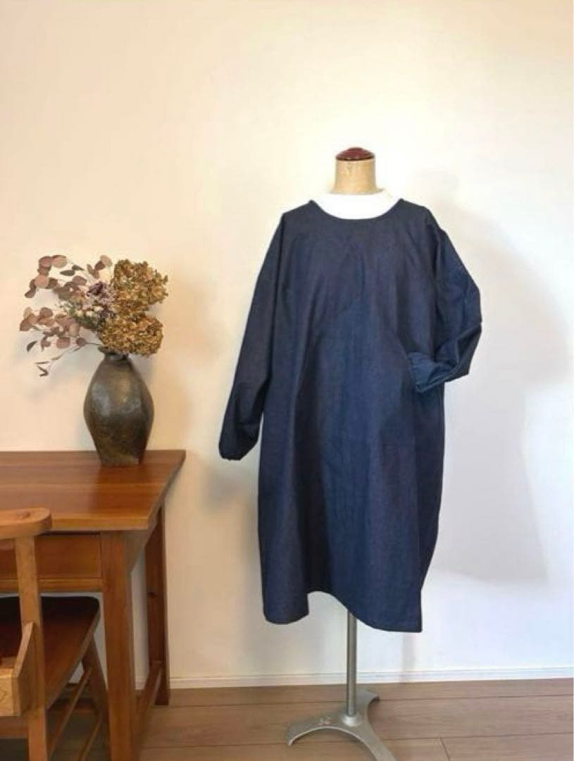 国産デニム生地　チュニック割烹着　服作り40年の田舎町仕立屋