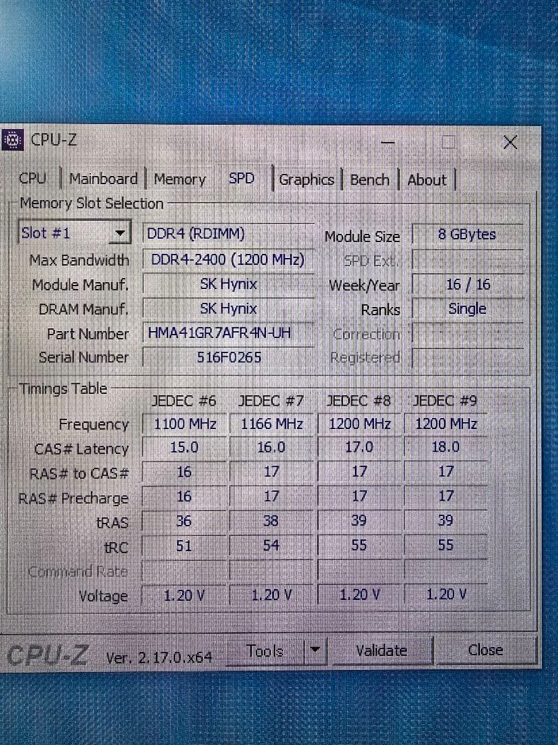 sk hynix製ddr4-2400 ecc 8gb×2枚 中古