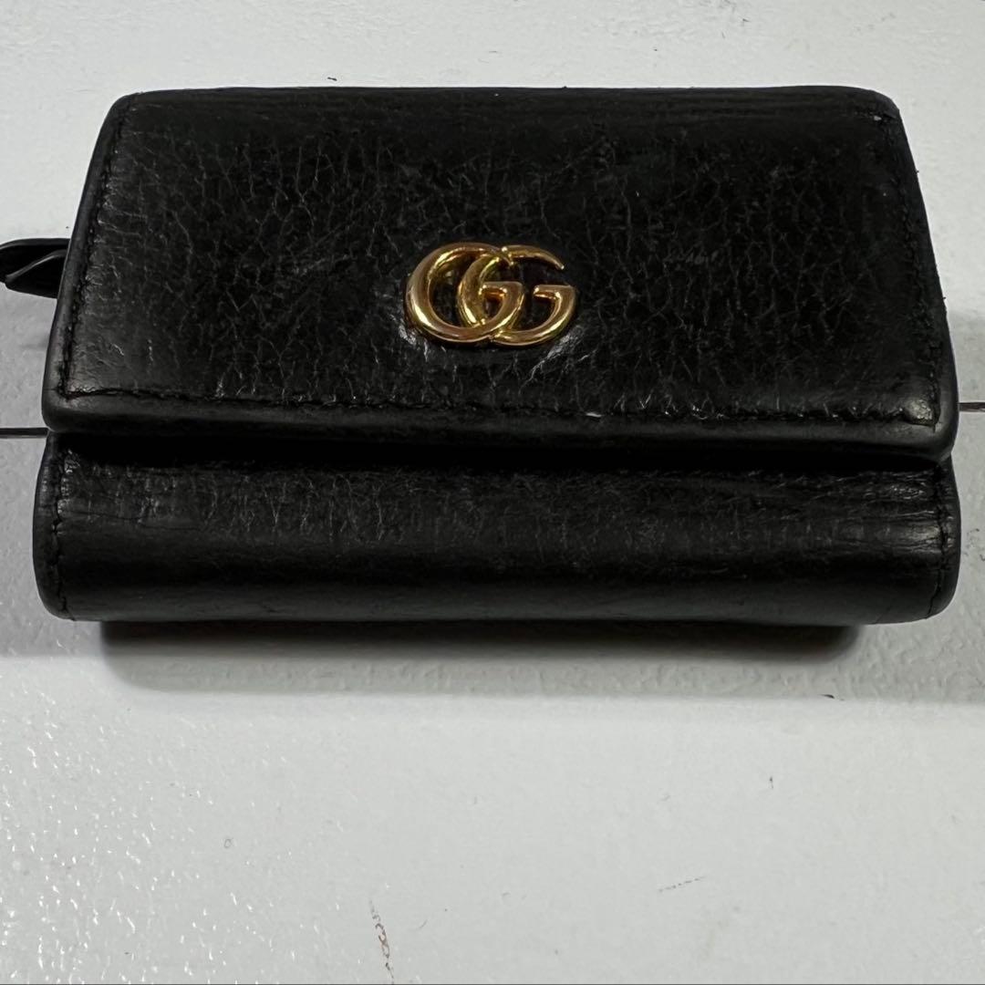 GUCCI グッチ 三つ折り財布 GGマーモント ゴールドロゴ 小銭入れ付
