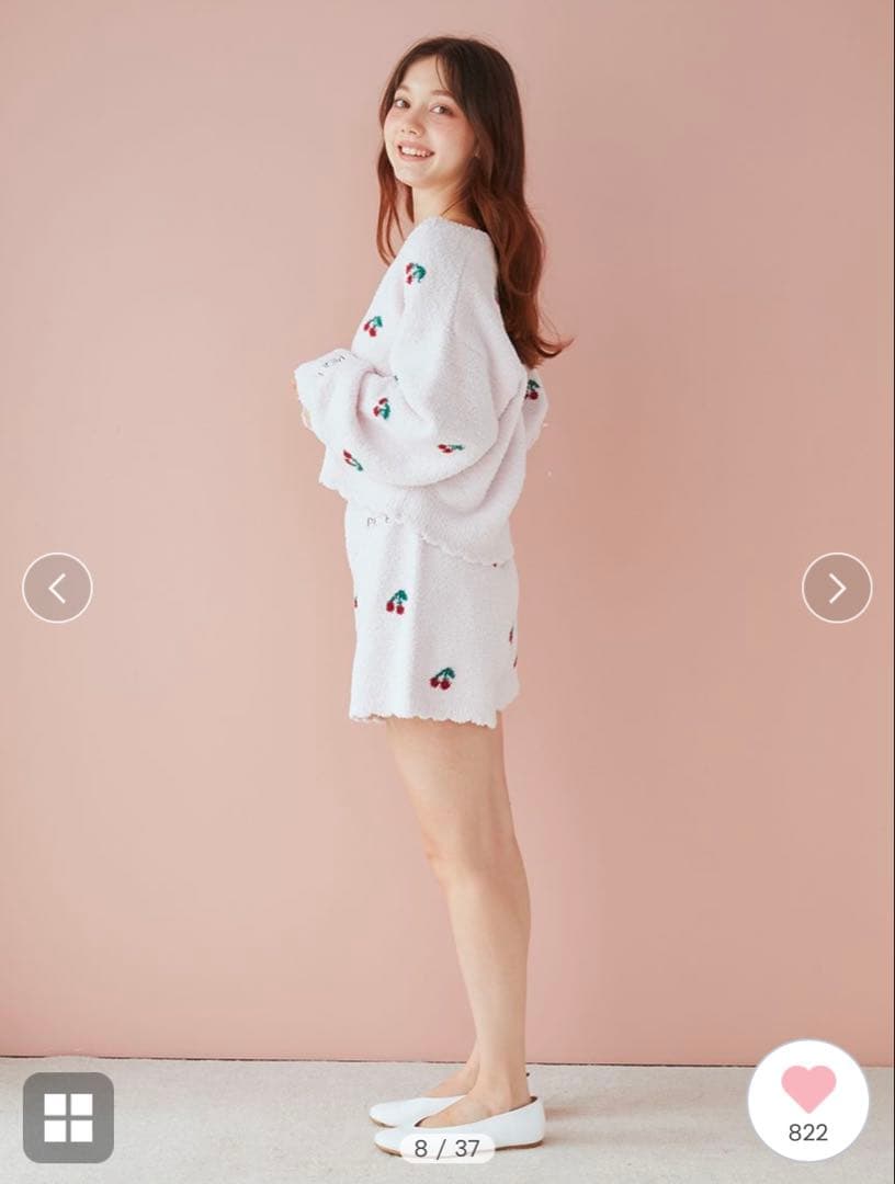 新品 ジェラートピケ チェリー柄ジャガードカーディガン&ショートパンツセット