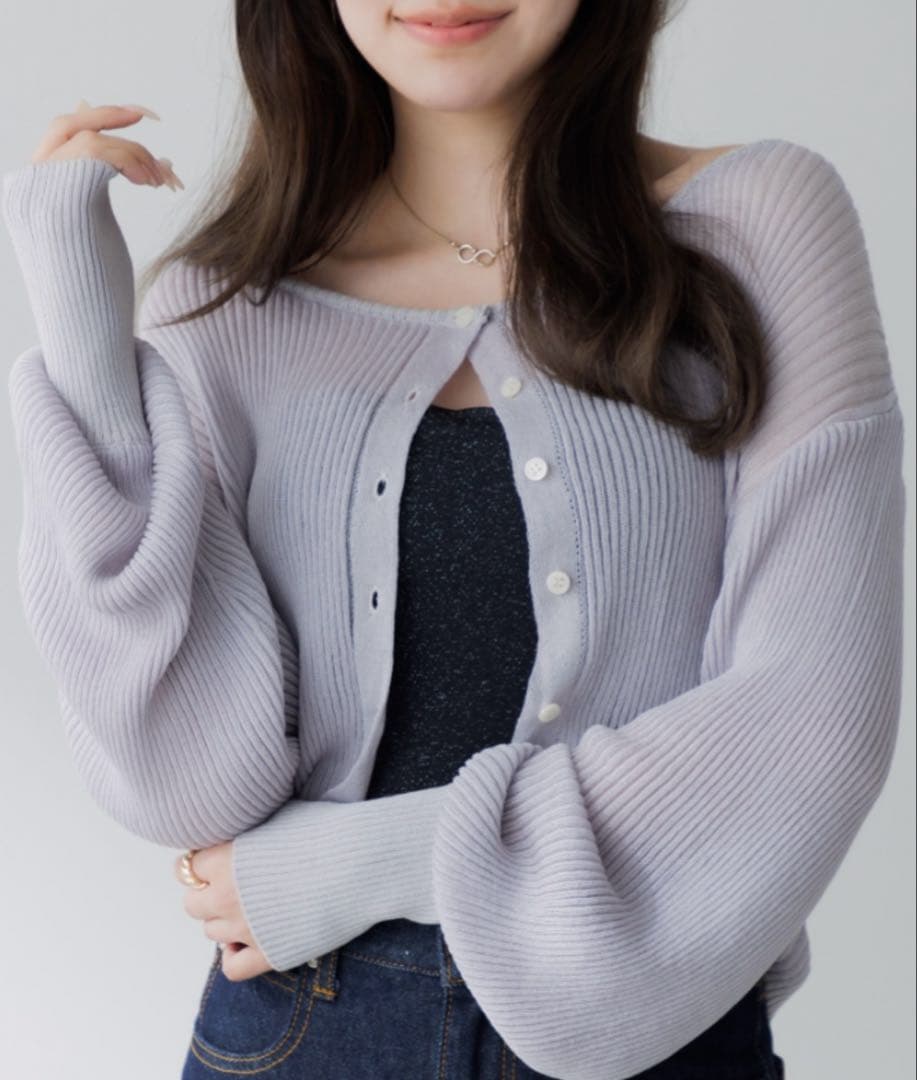 SENEE クロップドシアーカーディガン グレー