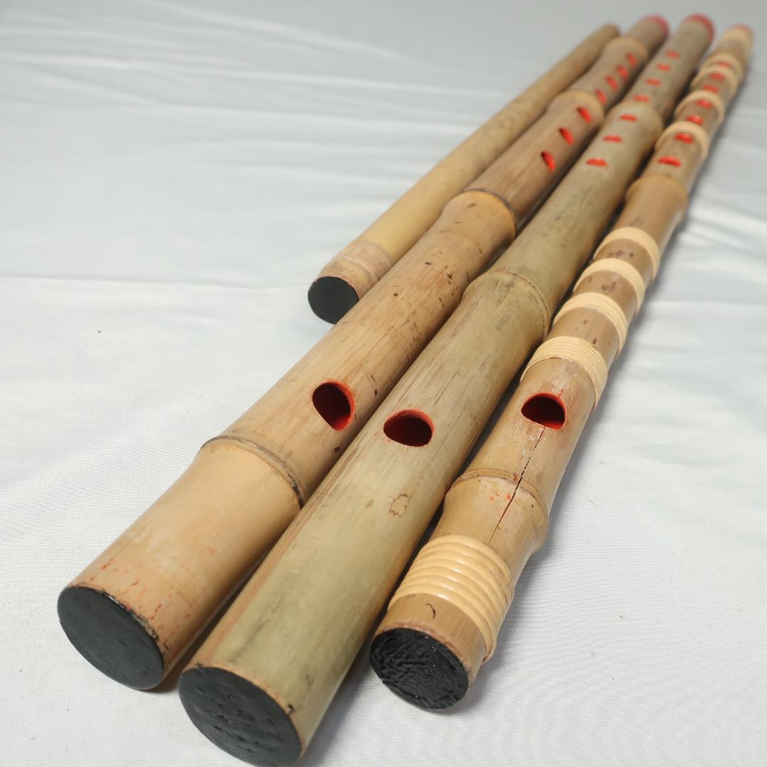 篠笛 4本 まとめ 拍子木付き 祭 神楽笛 和楽器