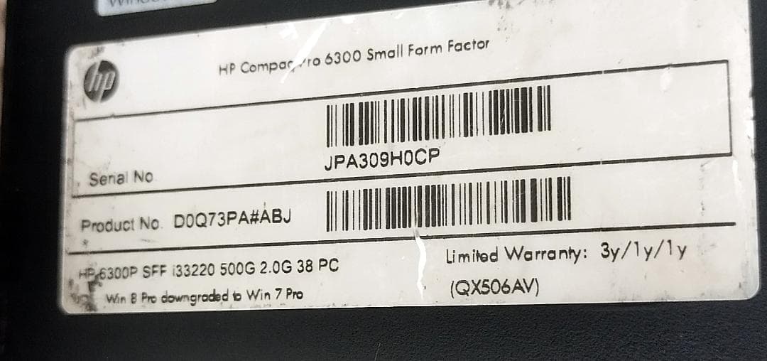 LEO9218　Hp compaq pro 6300 SFF160GB