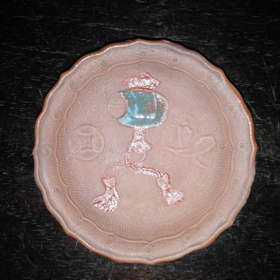 NO639 備前焼　煎餅皿　絵備前　古備前　宝尽くし文様　幕末～明治　5枚組