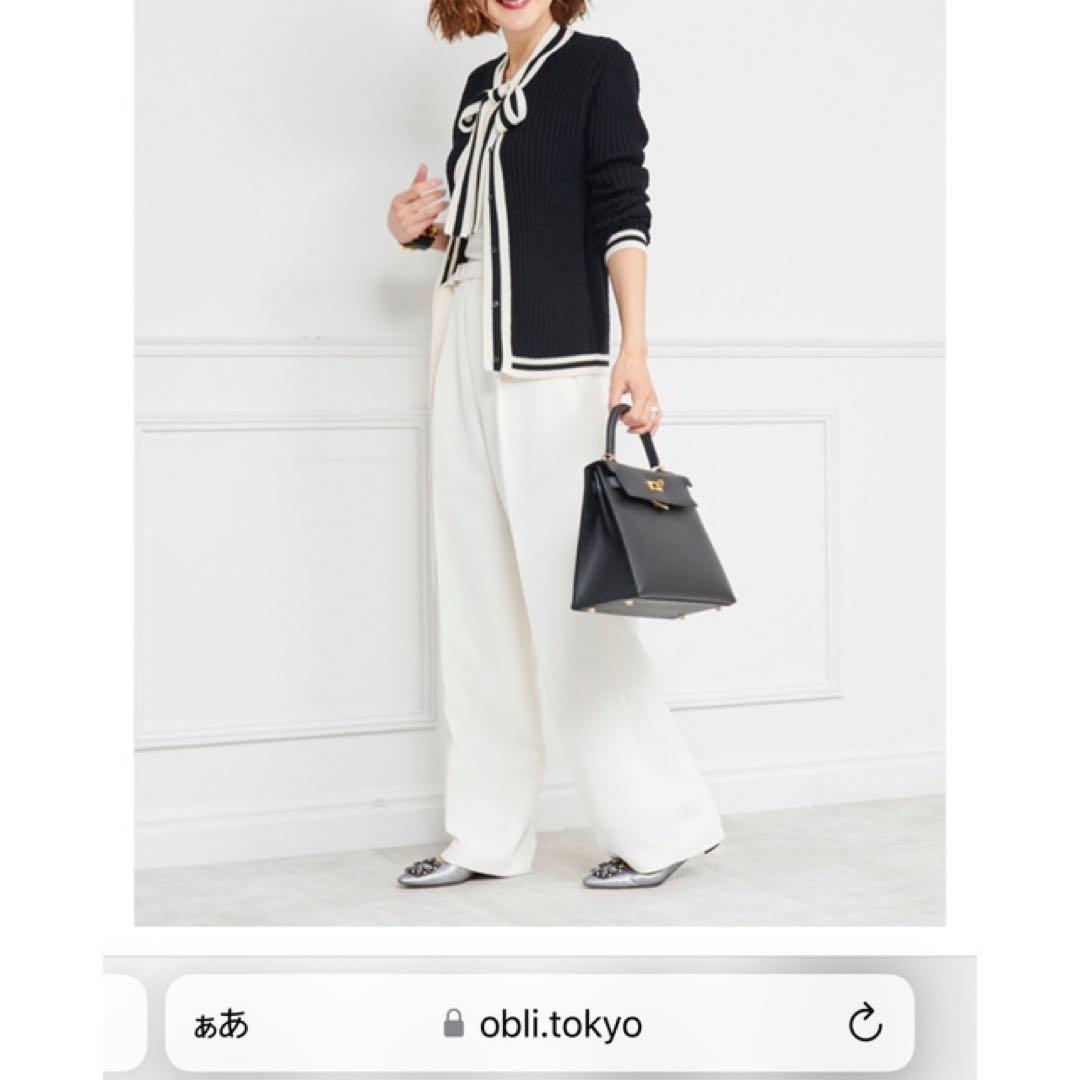 限定SALE美品✨【OBLI 】ボウタイカーディガン　ブラック　ケーブルニット