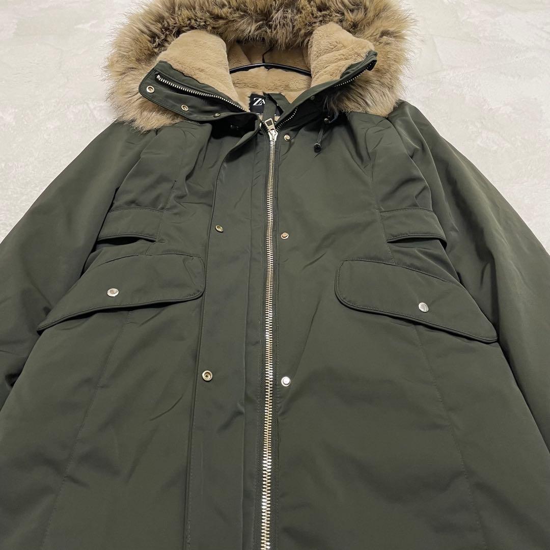 【美品】ZARA ファー付きモッズコート カーキ Lサイズ
