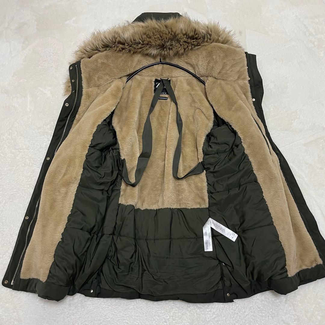 【美品】ZARA ファー付きモッズコート カーキ Lサイズ