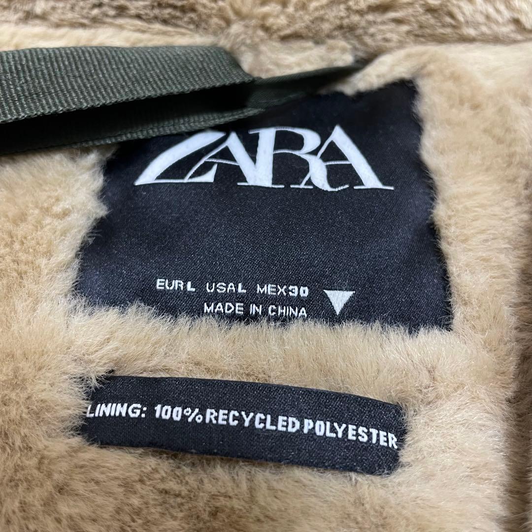 【美品】ZARA ファー付きモッズコート カーキ Lサイズ