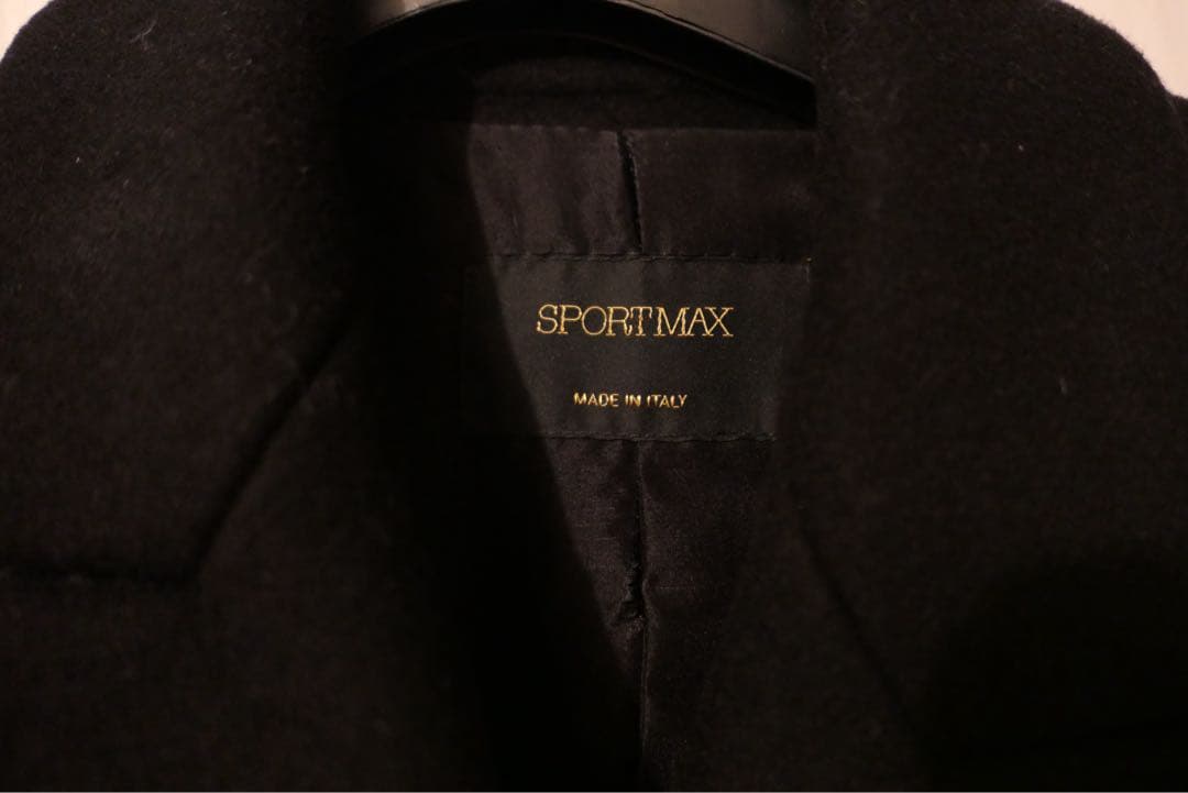 【極美品】MaxMara38ブラックダブルブレストロングコート