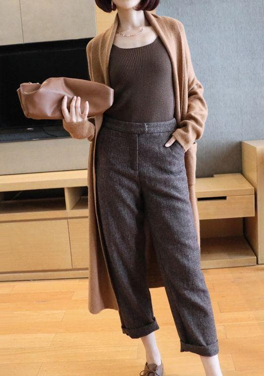 極上暖かミンクカシミヤ★ ビッグポケットロングニットコーディガン♪キャメル