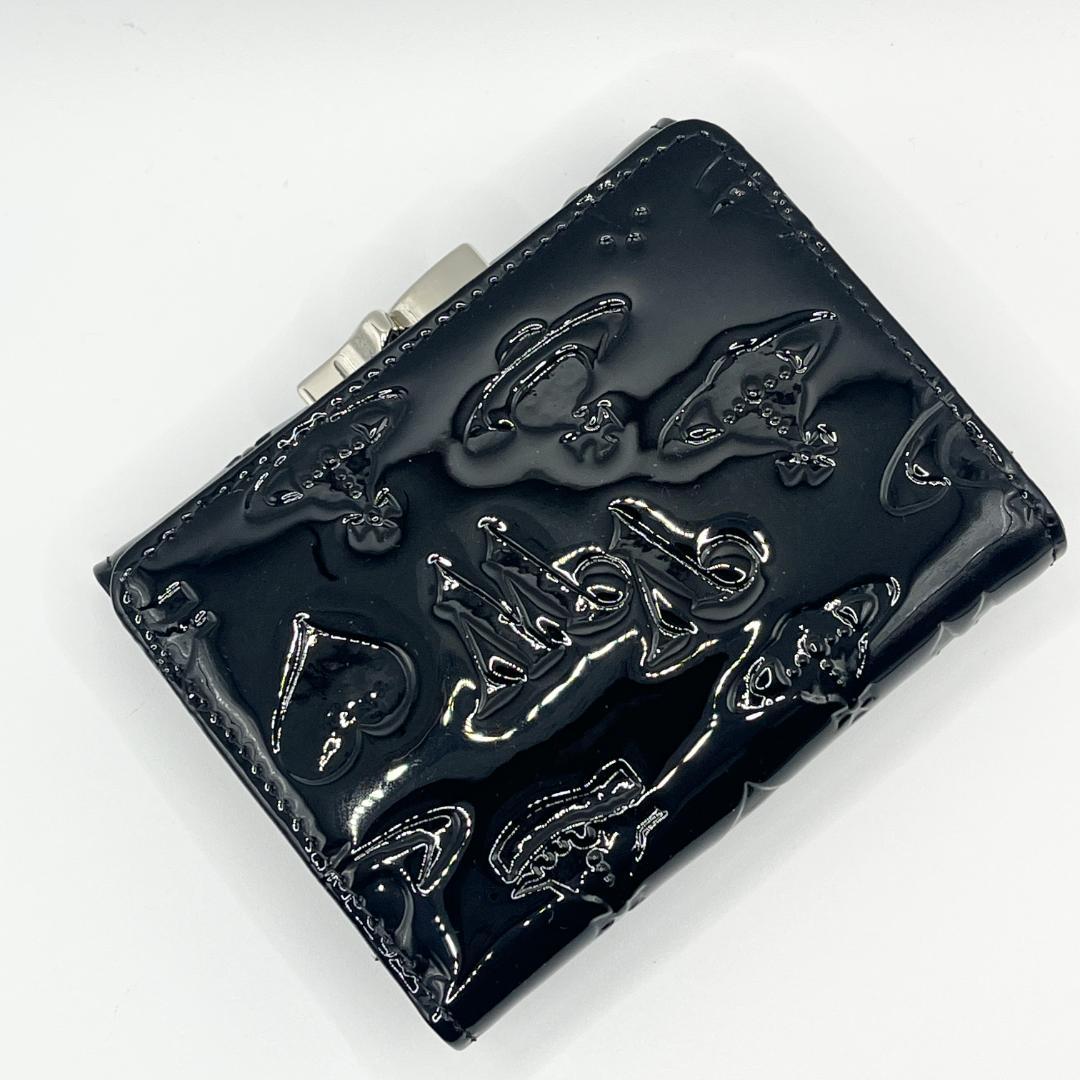 未使用 Vivienne Westwood 人気がま口 黒 エナメル 型押し 銀