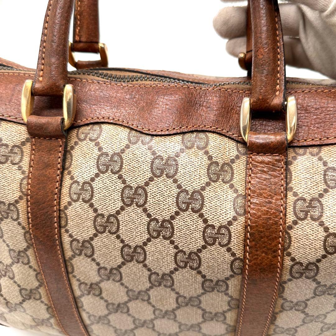 OLD GUCCI ボストンバッグ gg スプリーム レザー PVC ブラウン