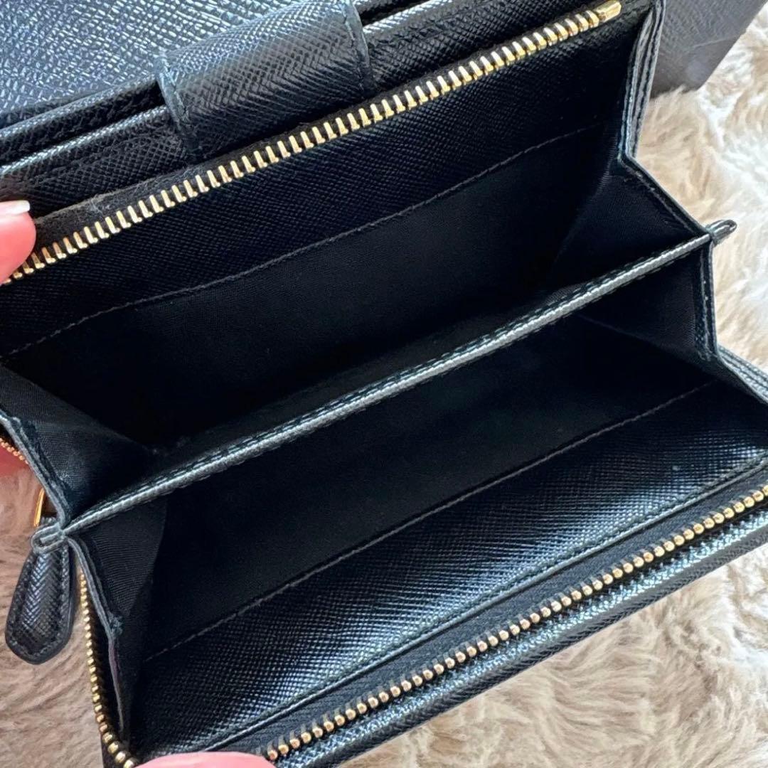 PRADA プラダ サフィアーノレザー 黒 二つ折財布 L字ファスナー