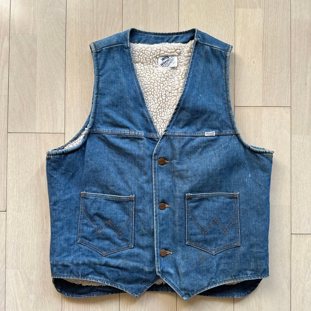 70s USA製 Wrangler ラングラー 裏ボア デニムベスト ジレ ボア