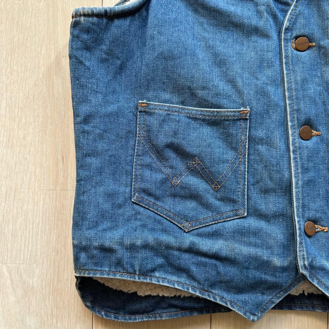 70s USA製 Wrangler ラングラー 裏ボア デニムベスト ジレ ボア
