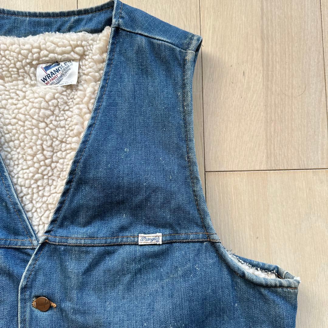 70s USA製 Wrangler ラングラー 裏ボア デニムベスト ジレ ボア