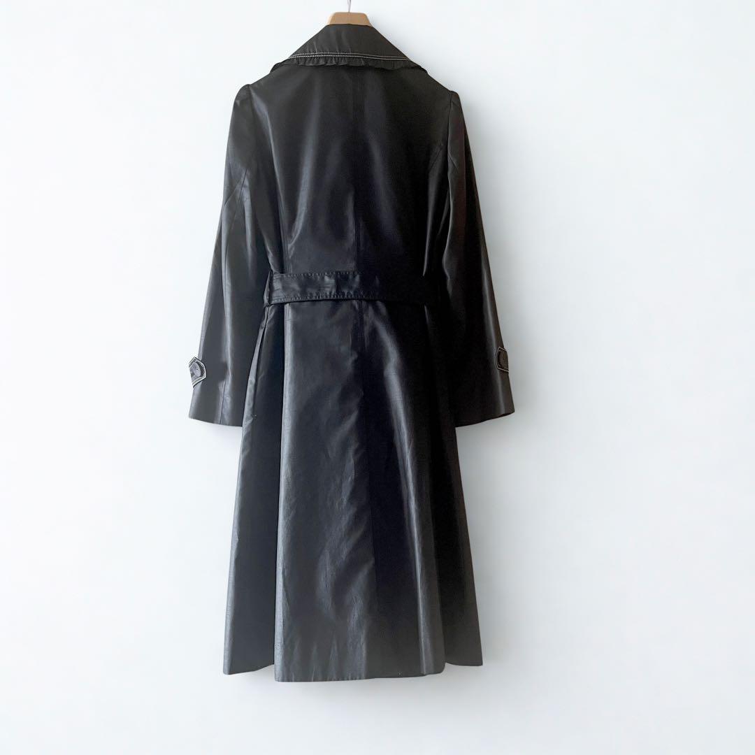 美品M’S GRACY トレンチコート 黒38ダブルステッチ フリル ベルト付き