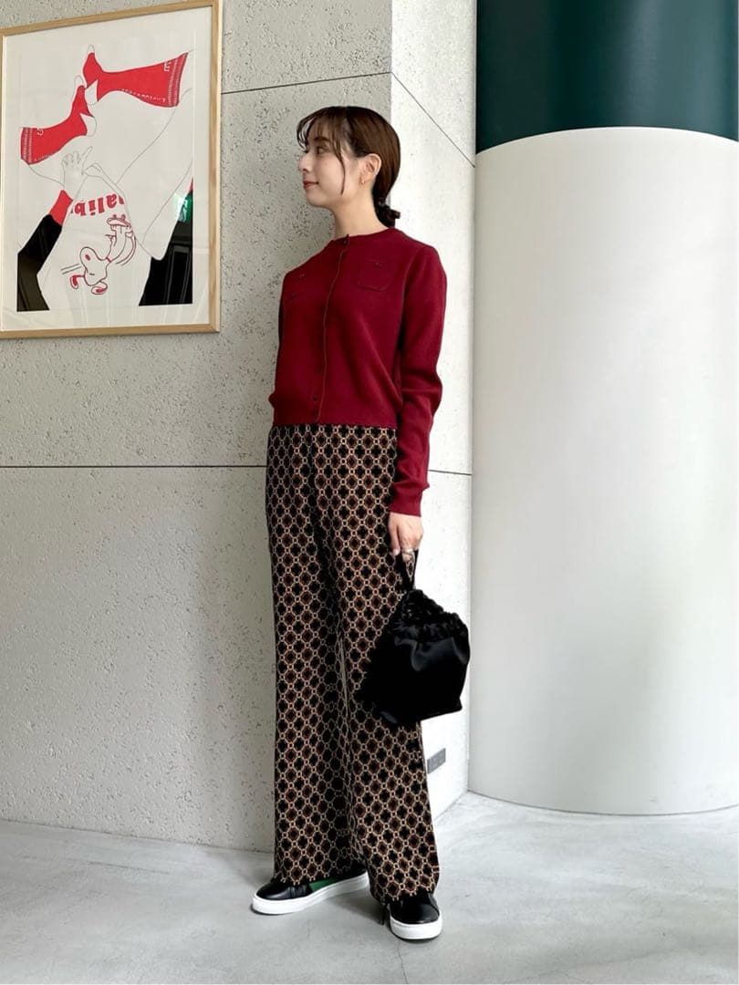 試着のみ美品 キャバン コットンカシミヤクルーネックカーディガン ボルドー