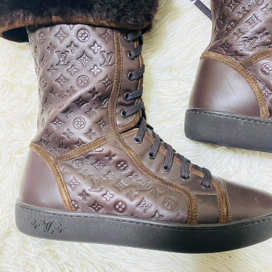 LOUIS VUITTON ルイヴィトン ロングレザーブーツ ボア モノグラム