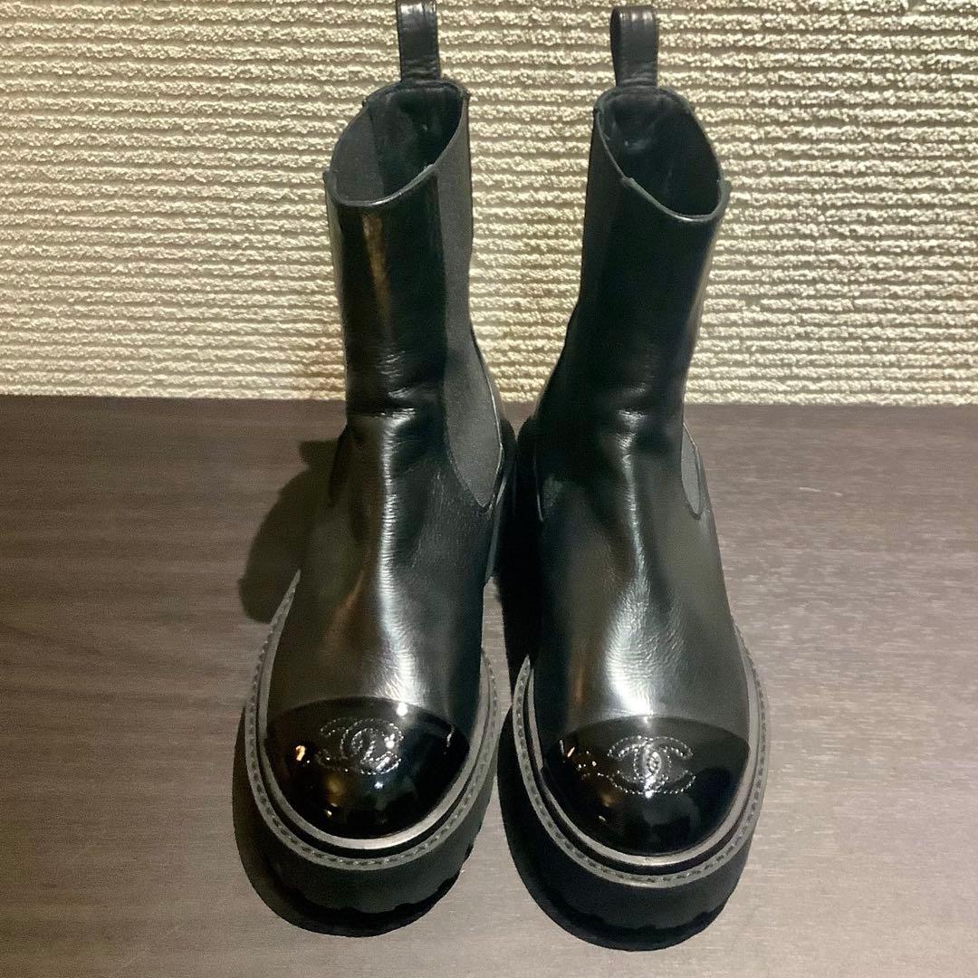 シャネル CHANEL ココマーク サイドゴアブーツ ショートブーツ レザー 黒