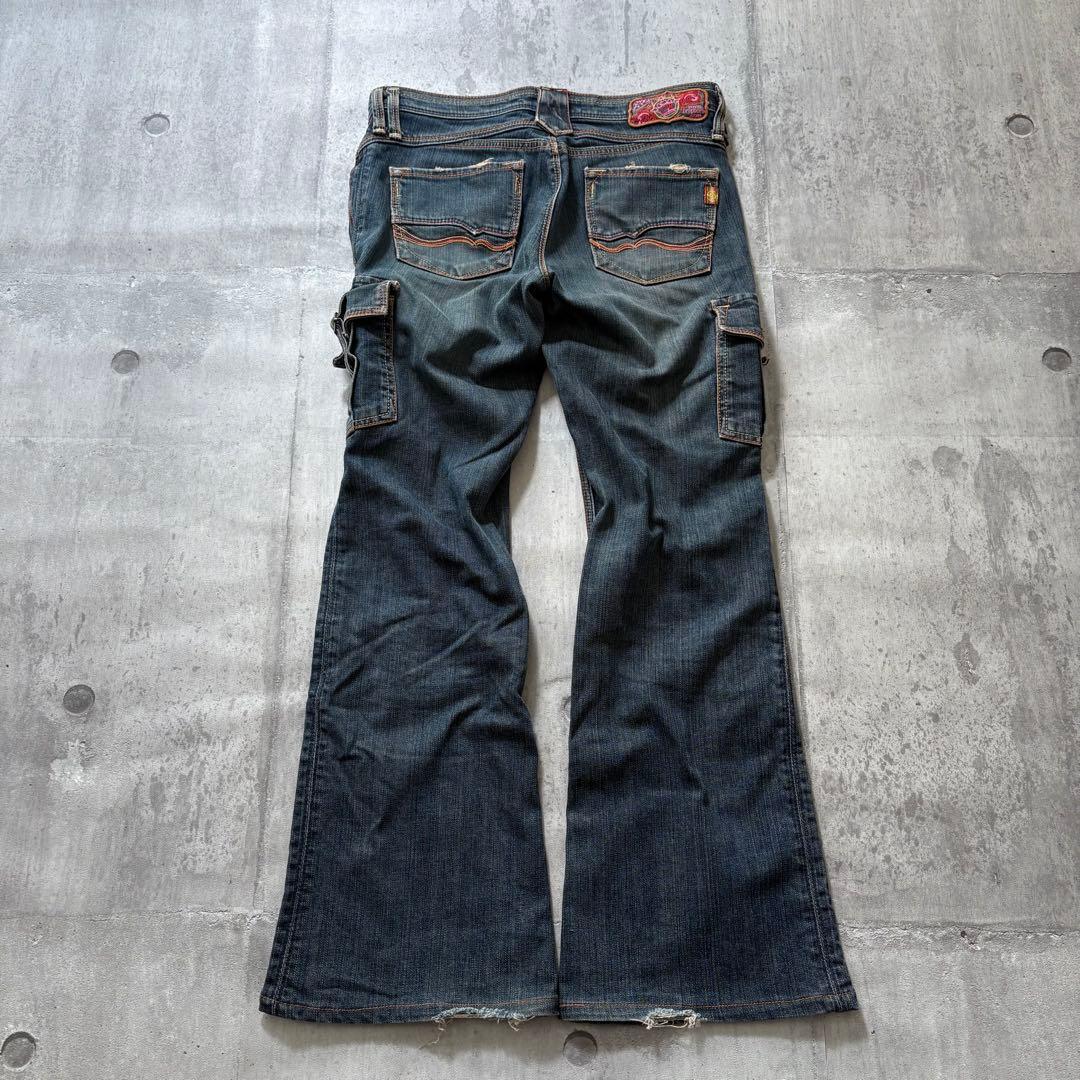 パンツ 00s flare denim cargo pants y2k grunge
