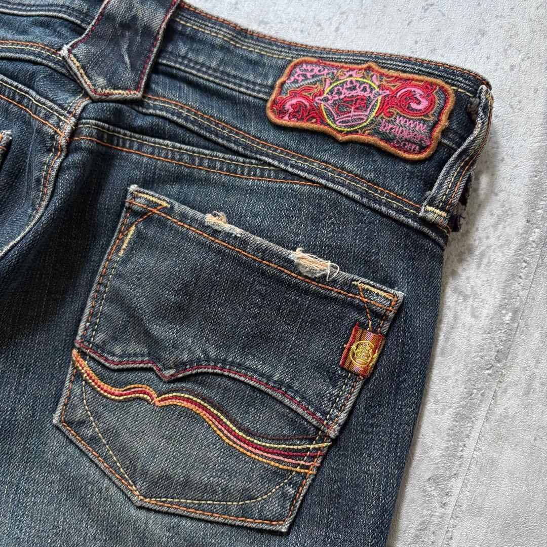 パンツ 00s flare denim cargo pants y2k grunge