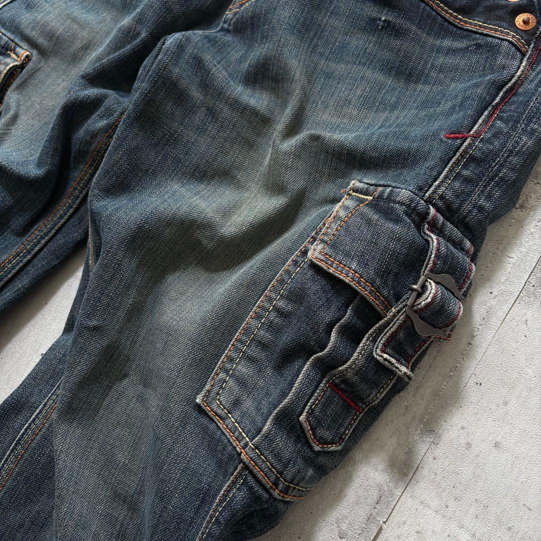 パンツ 00s flare denim cargo pants y2k grunge