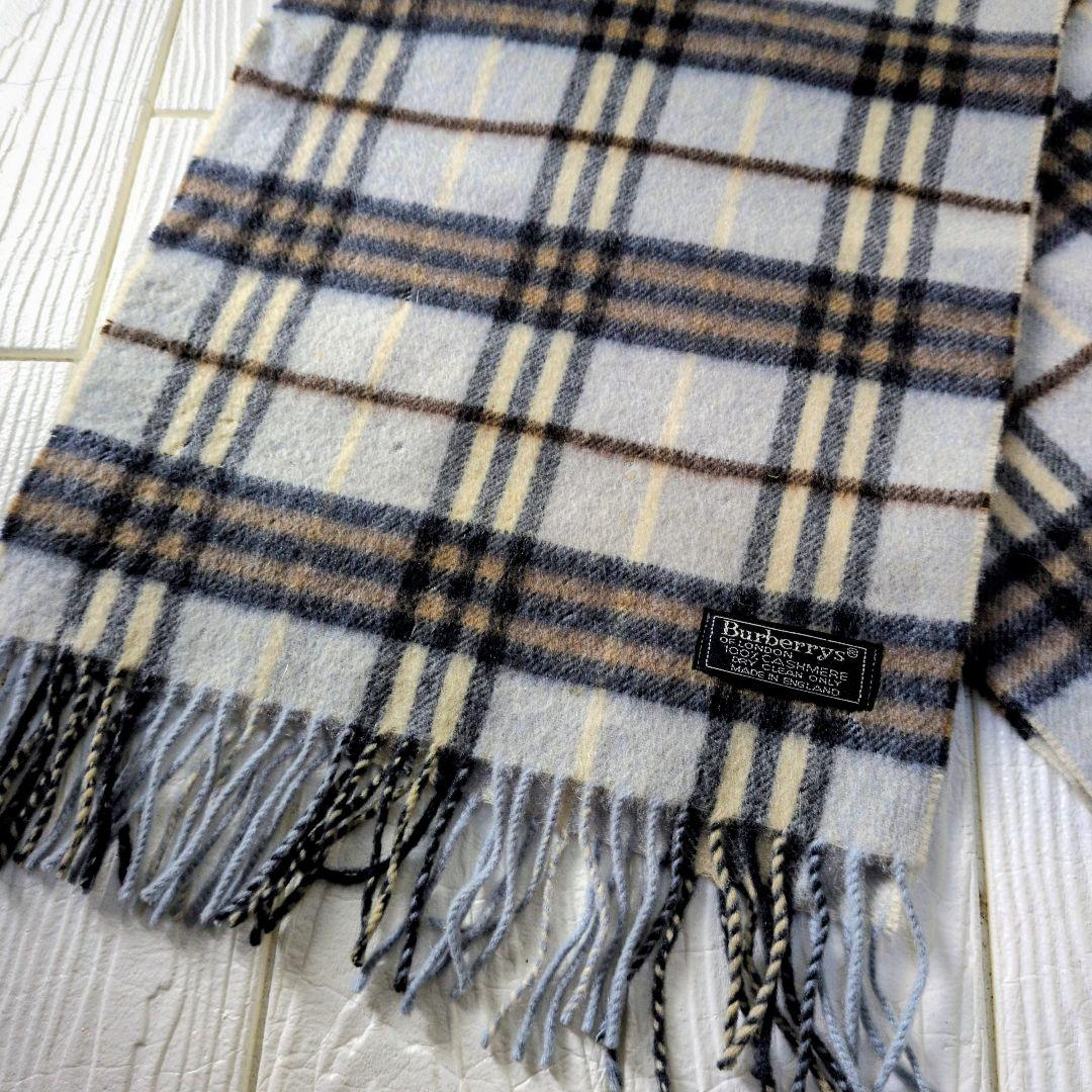 BURBERRY　バーバリー　カシミヤ100%ノバチェック　マフラー水色ブルー