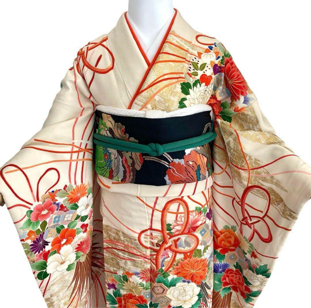 阪急扱い　振袖　刺繍　金駒刺繍　着物　成人式　和装　アンティーク　訪問着