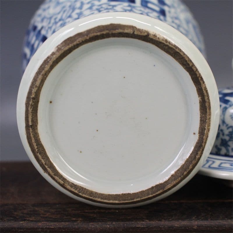 清青花双喜纏枝紋将軍蓋缶 景徳鎮 陶磁器 装飾品 現代工芸品 美術品 置物
