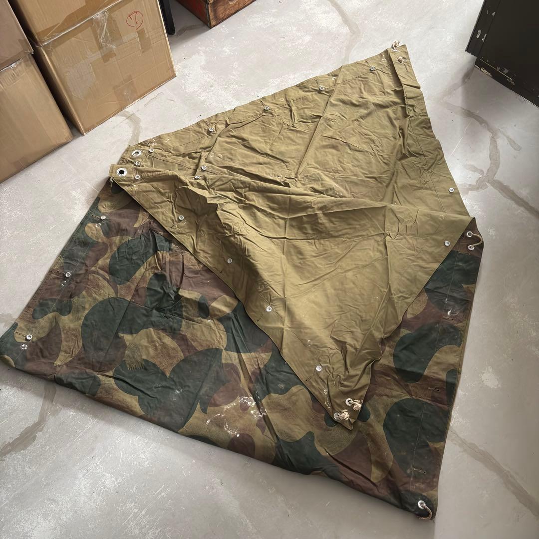 ④ベルギー軍実物 50s ブラッシュストロークカモ テント 軍幕 パップテント