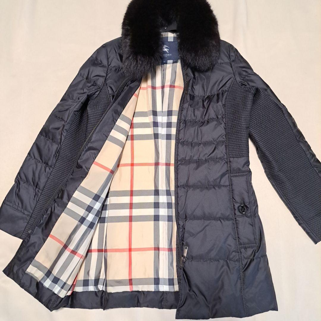 BURBERRY LONDONトレンチコートブラック ファー付きメガチェックM