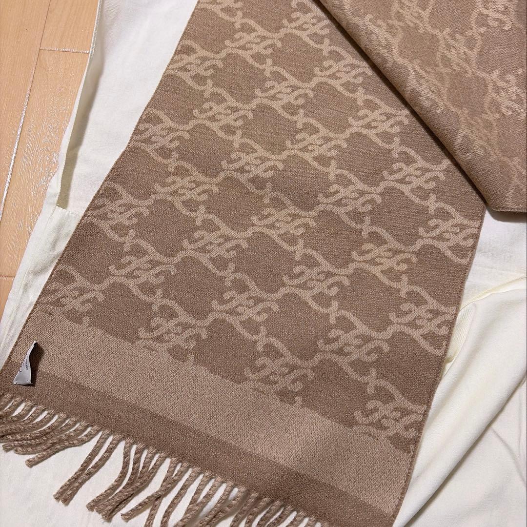 FENDI キャメル ロゴマフラー フリンジ付き