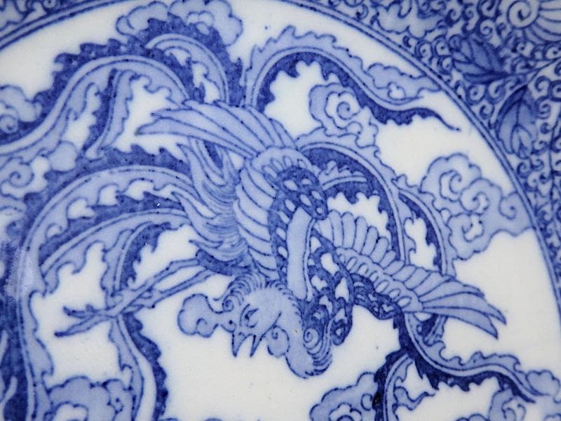 伊万里　染付　印判　鳳凰に龍の図　７寸皿　E625AS-fbvl
