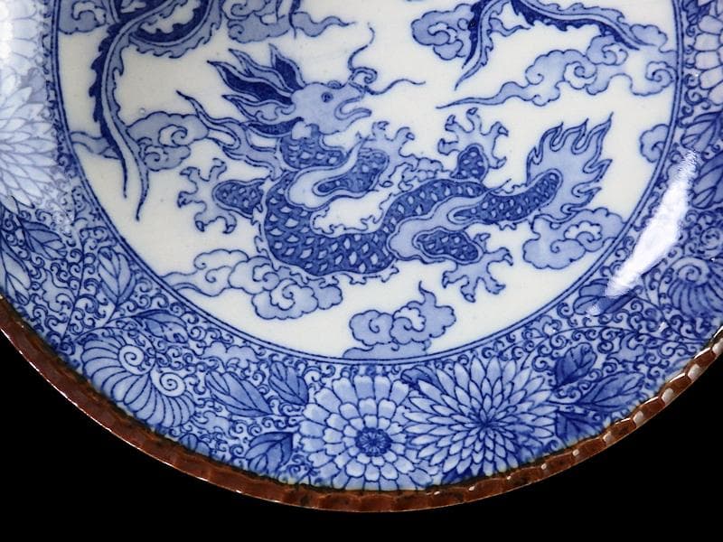 伊万里　染付　印判　鳳凰に龍の図　７寸皿　E625AS-fbvl