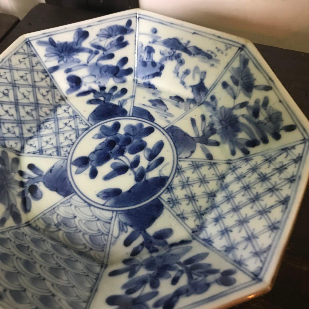 有田　福泉窯　八角　染付　盛り皿　サイドまで描かれた絵柄が美しい　盛り鉢　中皿