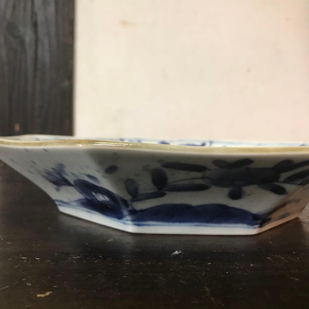 有田　福泉窯　八角　染付　盛り皿　サイドまで描かれた絵柄が美しい　盛り鉢　中皿