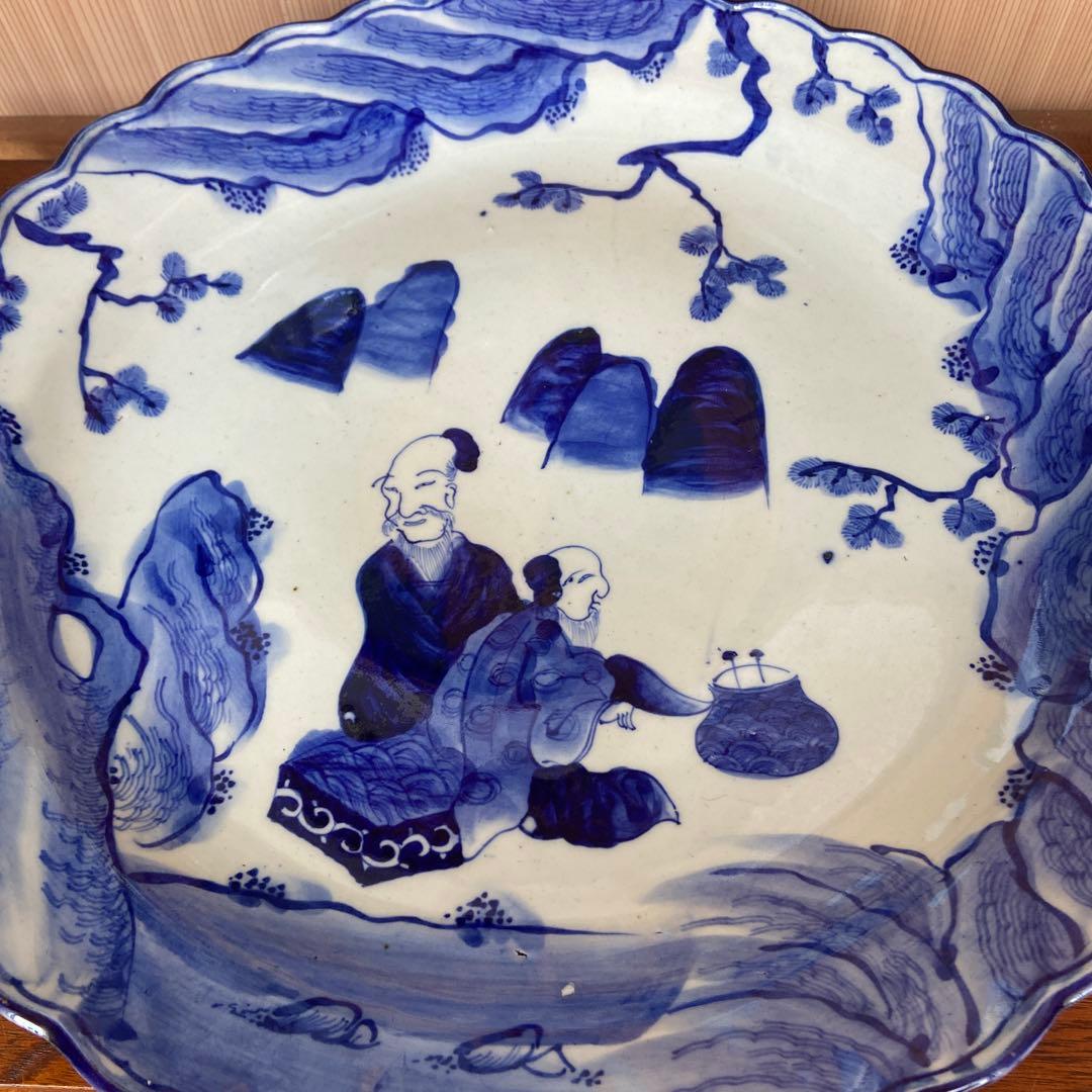 古伊万里染付松林山水人物図大皿