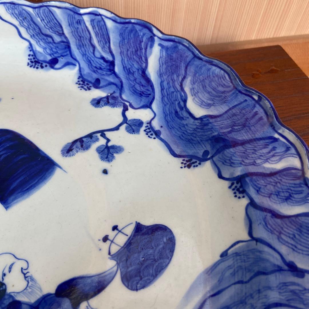 古伊万里染付松林山水人物図大皿