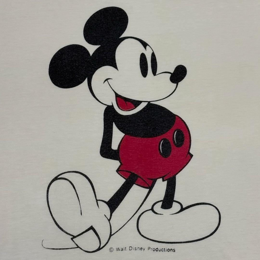 り*ん様 美品 70s Disney バターカラー 白足ミッキー リンガーT ア