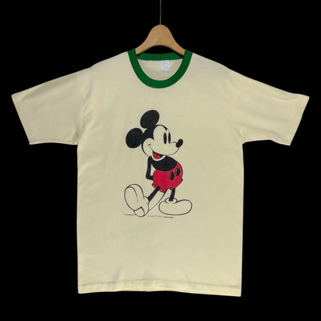 り*ん様 美品 70s Disney バターカラー 白足ミッキー リンガーT ア