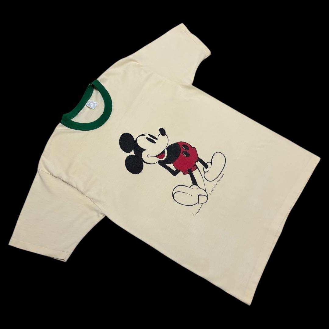 り*ん様 美品 70s Disney バターカラー 白足ミッキー リンガーT ア